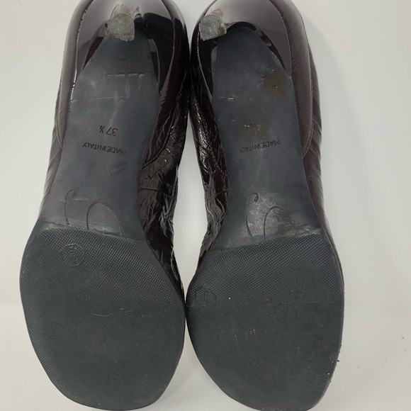 Roger Vivier Dark Brown Patent Leather Chips Elastic Heels / Pumps sz 37.5 - Picture 9 of 10